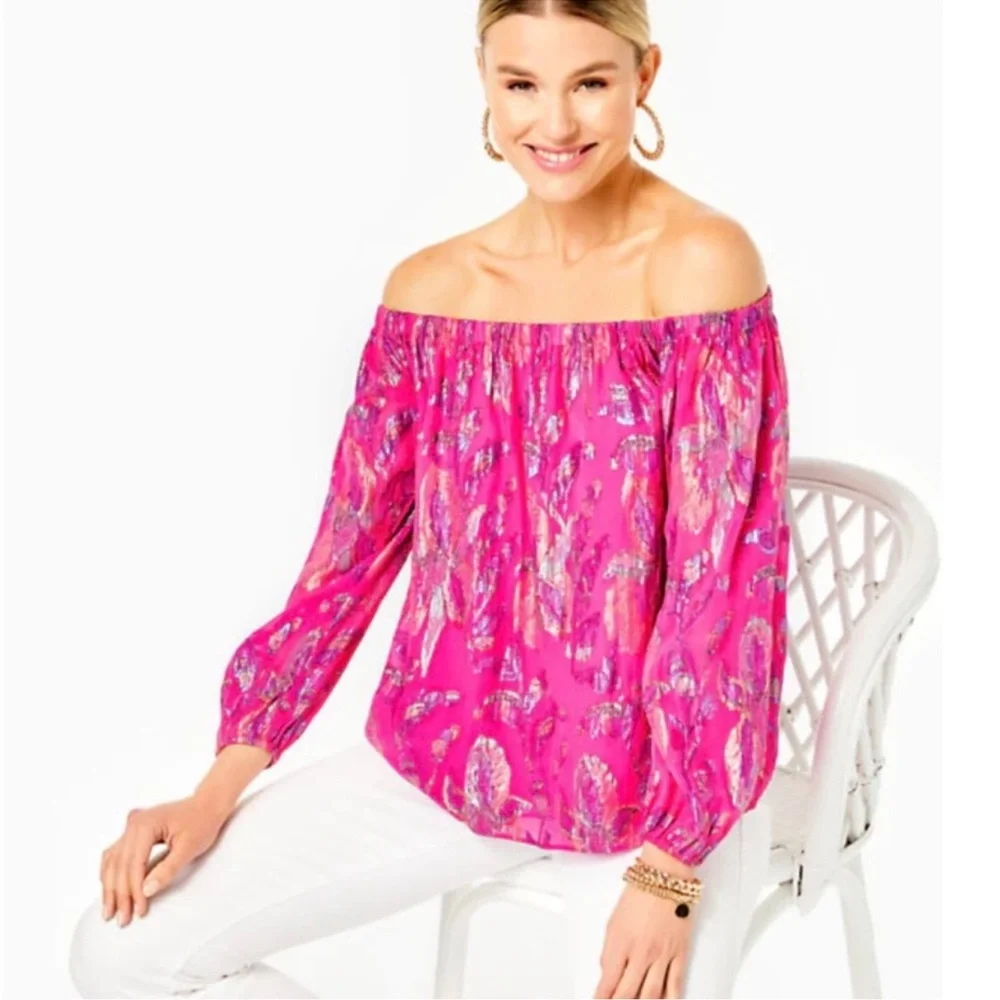 NWT Lilly Pulitzer Emilee Long Sleeve Off The Shoulder Top - Picture 1 of 9